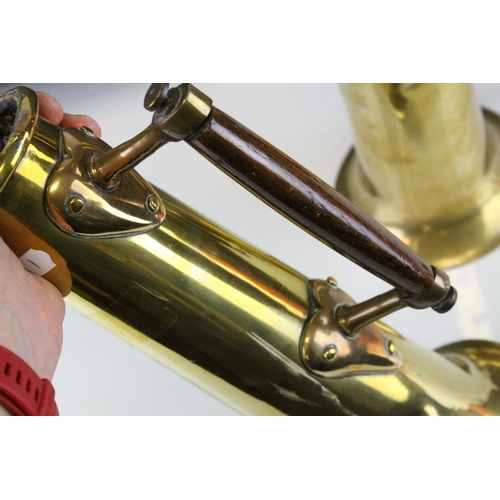 95 - Pair of World War I Trench Art Brass Shells formed into Tankards with Arts & Crafts Oak Handles, eac... 