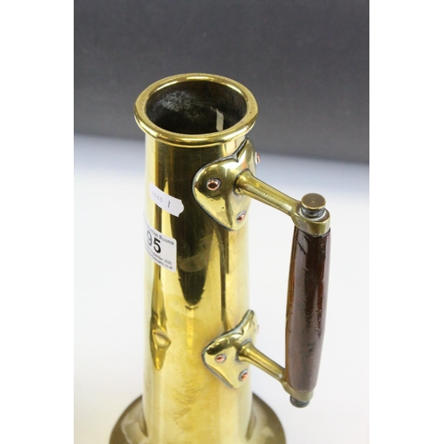 95 - Pair of World War I Trench Art Brass Shells formed into Tankards with Arts & Crafts Oak Handles, eac... 