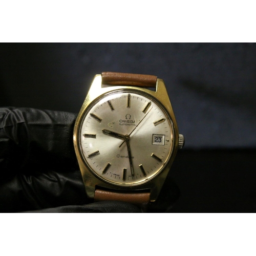 96 - A Gents Omega Geneve Automatic with champagne dial and date window to 3 o'clock, Omega logo to winde... 