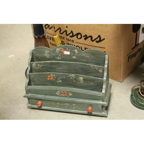 97 - Mixed Lot including Table Lamps, Painted Stationery Rack, Gilt Wall Candle Sconce, Wicker Baskets, e... 