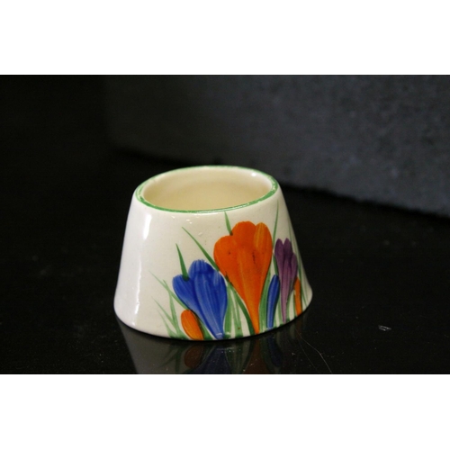 98 - A Clarice Cliff Bizarre Crocus pattern mustard pot lacking lid.