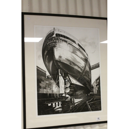 70 - David Smith artist proof  Bransfield Stanley Falkland Islands titled 'IN DRY DOCK SOUTHAMPTON' 70 x ... 
