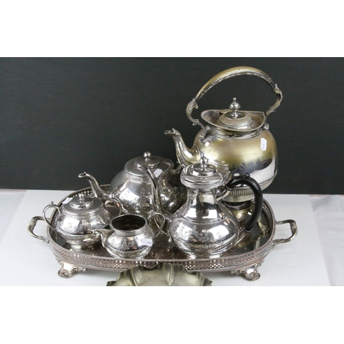 157 - Quantity of silver plate to include spirit kettle ,teaset,  tray  etc.