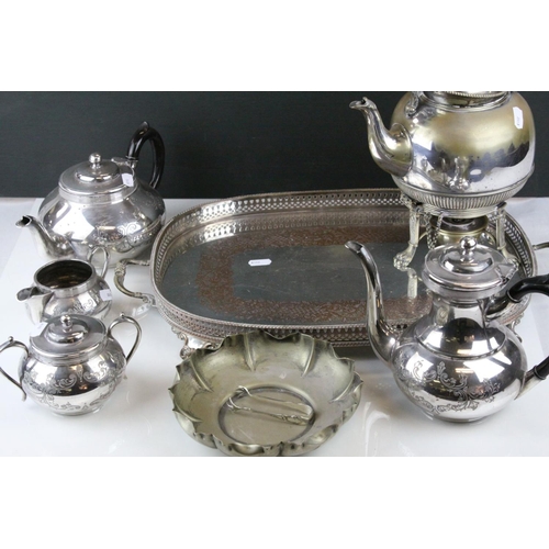 157 - Quantity of silver plate to include spirit kettle ,teaset,  tray  etc.