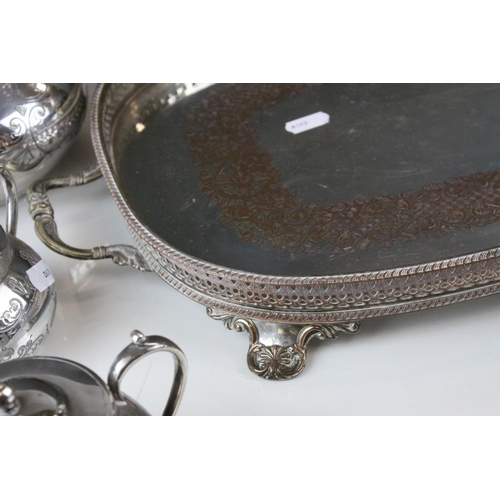 157 - Quantity of silver plate to include spirit kettle ,teaset,  tray  etc.