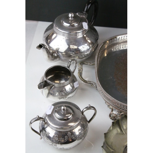 157 - Quantity of silver plate to include spirit kettle ,teaset,  tray  etc.