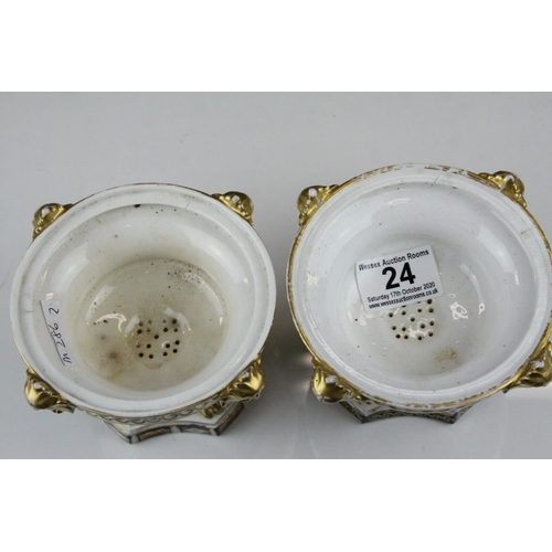 24 - Pair of 19th century Crown Derby Imari Patterned Urns, 9cms high