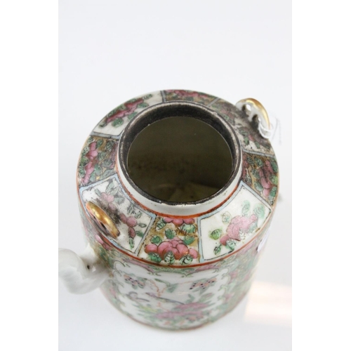 29 - Cantonese Famille Rose Teapot with enamel decorated panels of figures and butterflies in foliage, 15... 