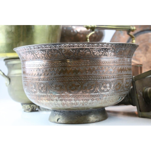 31 - Collection  of Metalware including Copper Kettle, Copper Oil Lamp Base, Carriage Lamp (converted to ... 