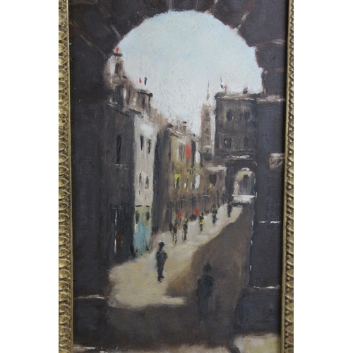 33 - Anthony Robert Klitz (1917-2000), Oil Painting on Board of Street Scene through Archway, 40cms x 19c... 