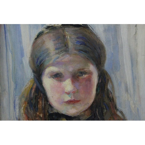 35 - Ruth Helprin Hammerslough (1883-1983) Oil Painting on Board Half Length Portrait of a Girl, signed u... 