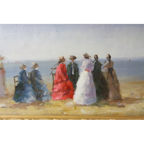 36 - Gilt Framed Oil Painting of a Victorian Beach gathering