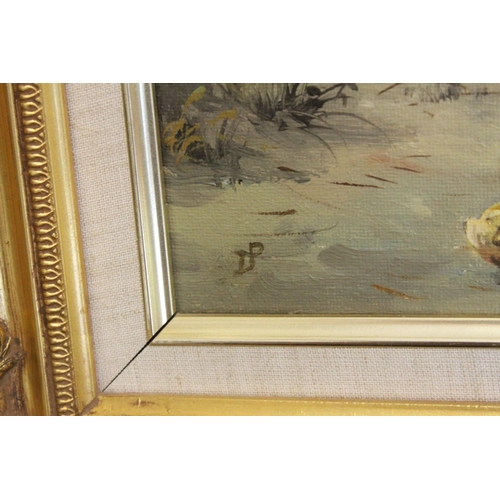 39 - Peter duffield oil on canvas mounted in a gilt frame cockerel and hens with chicks in a farmyard set... 