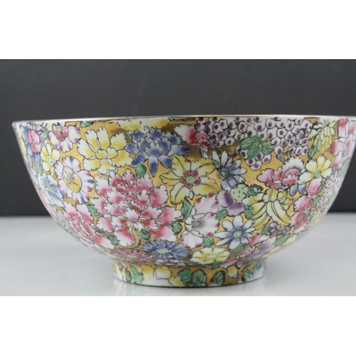 4 - Chinese Millefleur Bowl decorated throughout with the thousand flower design in famille rose enamels... 