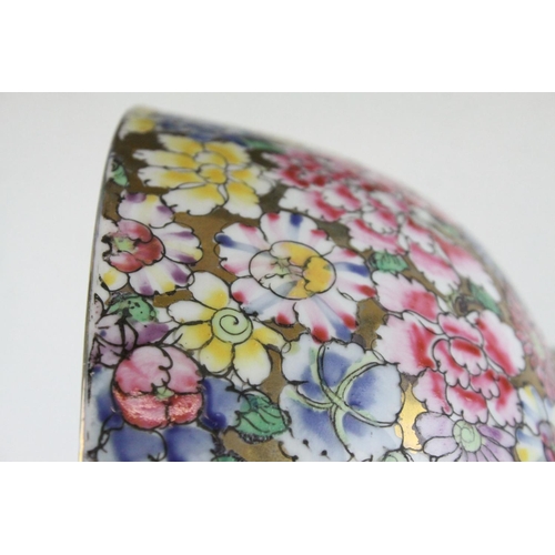 4 - Chinese Millefleur Bowl decorated throughout with the thousand flower design in famille rose enamels... 