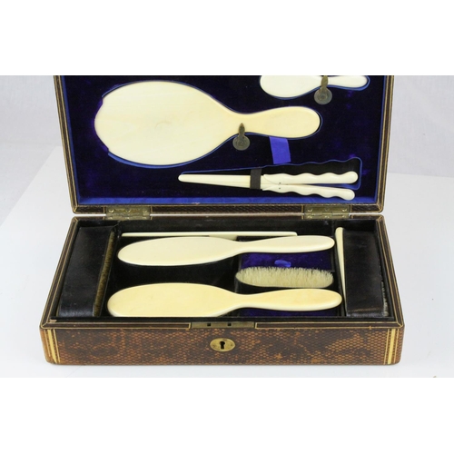45 - Victorian Ivory Backed Dressing Table Set comprising Mirrors, Hair Brushed, Glove Stretchers, Hand M... 