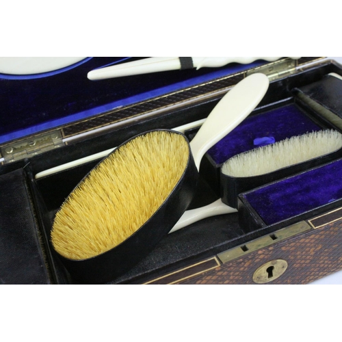 45 - Victorian Ivory Backed Dressing Table Set comprising Mirrors, Hair Brushed, Glove Stretchers, Hand M... 