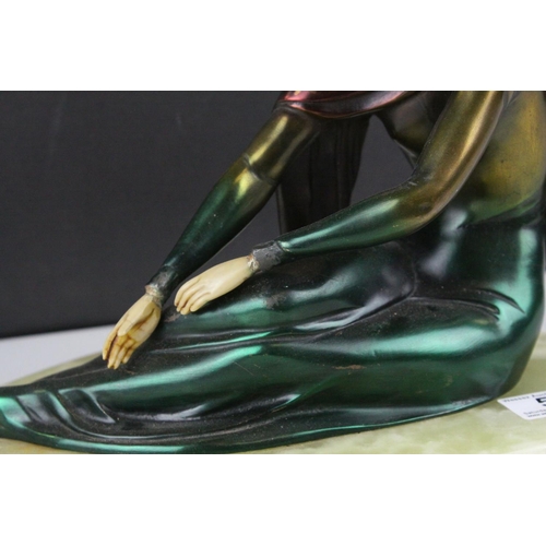 50 - In the manner of Ugo Cipriani, Art Deco style resin figure of an elegant lady in green flowing dress... 
