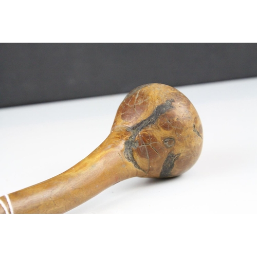 51 - Tribal Hardwood Throwing Club / Knobkerrie with Root Head, 45cms high
