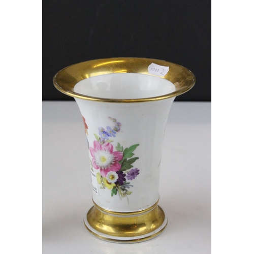 6 - Meissen Vase of flared cylindrical form, hand painted with floral sprays, blue cross swords mark to ... 