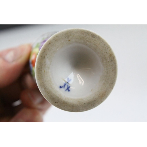 6 - Meissen Vase of flared cylindrical form, hand painted with floral sprays, blue cross swords mark to ... 