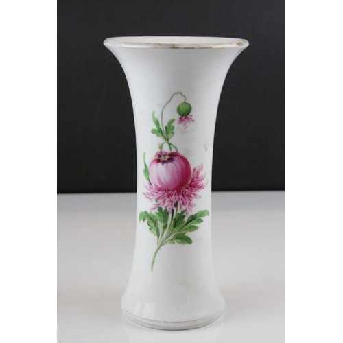 6 - Meissen Vase of flared cylindrical form, hand painted with floral sprays, blue cross swords mark to ... 