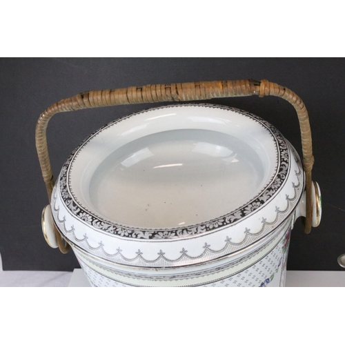 103 - Three Glass and Silver Plate Claret Jugs, Two Glass Beer Steins with Pewter Legs and a Ceramic Slop ... 