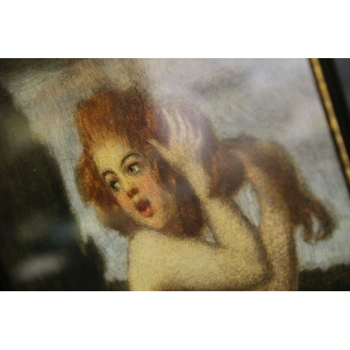107 - Picture of a Naked Young Woman sat on a Wall, 23cms x 16cms, Framed and Glazed in a Substantial Blac... 