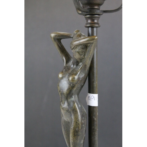 109 - After Auguste Moreau, Art Nouveau Bronzed Spelter Figural Table Lamp with signature to base, holding... 