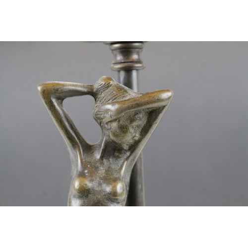 109 - After Auguste Moreau, Art Nouveau Bronzed Spelter Figural Table Lamp with signature to base, holding... 
