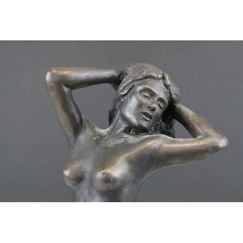 114 - Bronze Nude Female Figure on Wooden Plinth Base, 34cms high