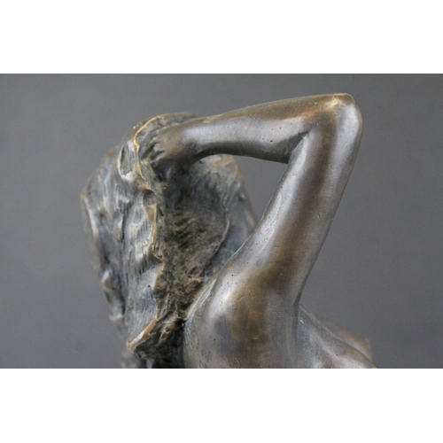 114 - Bronze Nude Female Figure on Wooden Plinth Base, 34cms high