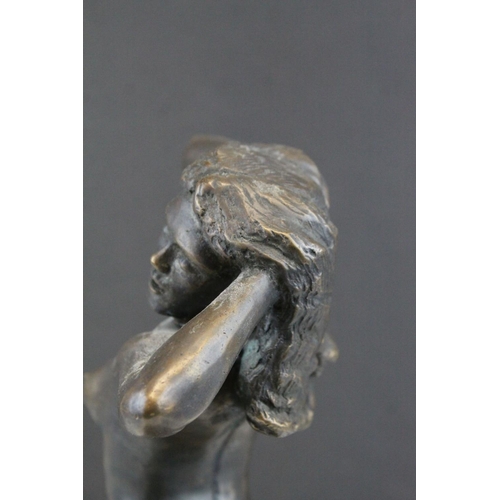 114 - Bronze Nude Female Figure on Wooden Plinth Base, 34cms high