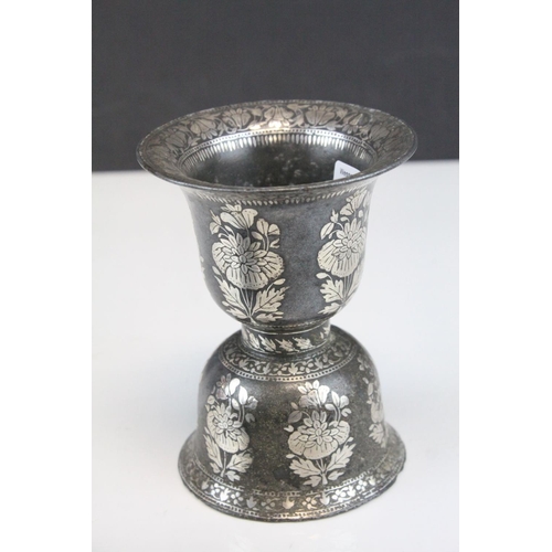 116 - 19th century Indian Bidri Silver Inlaid Double Bell Shaped Spittoon, 13cms high together with a 19th... 