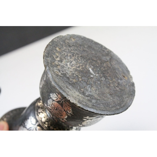 116 - 19th century Indian Bidri Silver Inlaid Double Bell Shaped Spittoon, 13cms high together with a 19th... 