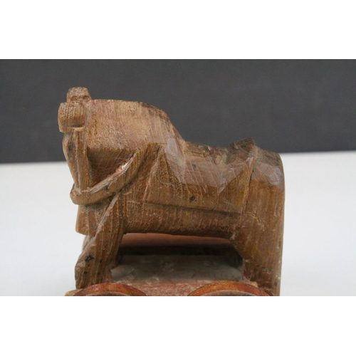 120 - Carved Wooden Push-along Toy in the form of a Roman Horse, 15cms high