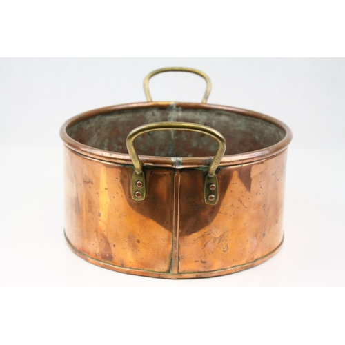 62 - Copper Oval Planter with Twin Brass Handles, 31cms long