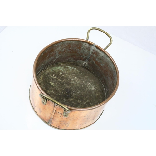 62 - Copper Oval Planter with Twin Brass Handles, 31cms long