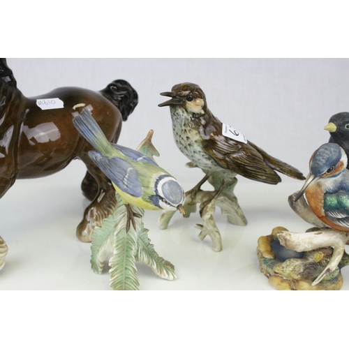 67 - Beswick Cantering Shire, model no 975 together with Goebel Song Thrush, Six further Goebel Birds, Ro... 