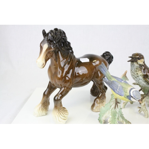 67 - Beswick Cantering Shire, model no 975 together with Goebel Song Thrush, Six further Goebel Birds, Ro... 