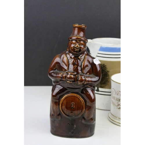 68 - 19th century Mocha Ware Jug together with a 19th century Pink Lustre ' The Shipwright's Arms / Sailo... 