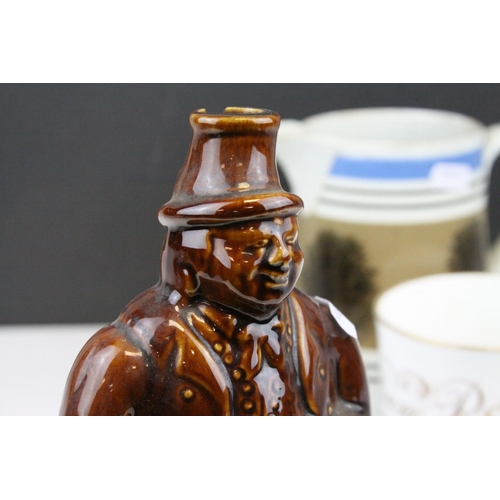 68 - 19th century Mocha Ware Jug together with a 19th century Pink Lustre ' The Shipwright's Arms / Sailo... 