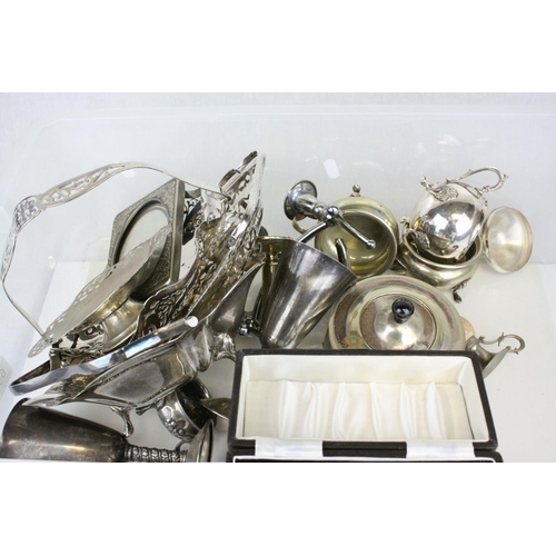 69 - Collection of Silver Plate including Swing Handled Bowls, Tea Service, etc