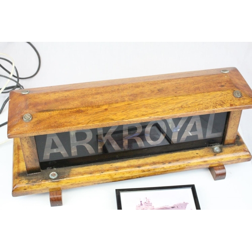 71 - Naval / General Interest- Mid 20th century Wooden Framed Double Sided ' ARK ROYAL ' Illuminated (whe... 