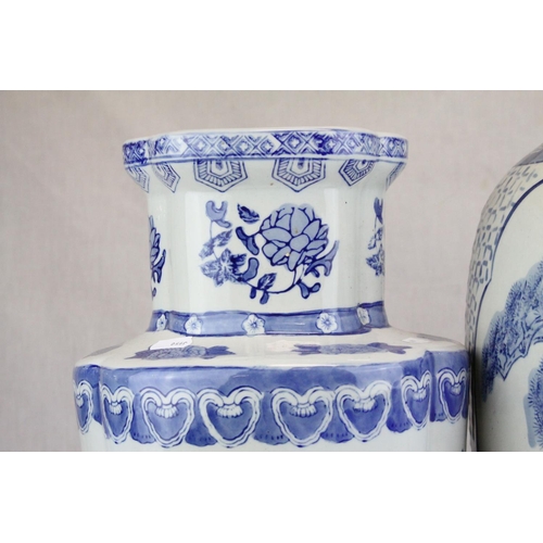 73 - Two Large 20th century Oriental Blue and White Vases, the largest 66cms high