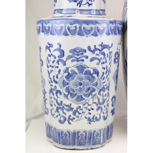 73 - Two Large 20th century Oriental Blue and White Vases, the largest 66cms high