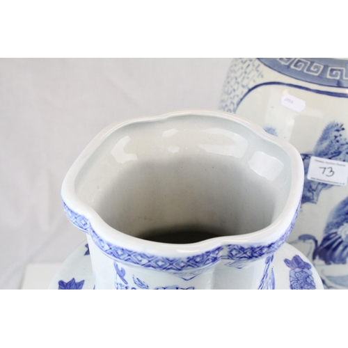 73 - Two Large 20th century Oriental Blue and White Vases, the largest 66cms high