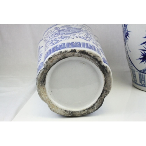 73 - Two Large 20th century Oriental Blue and White Vases, the largest 66cms high