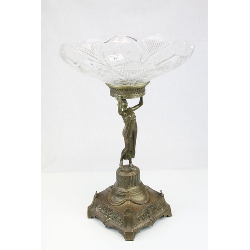 74 - Late Victorian Centrepiece comprising a Glass Bowl in the form of a Flower raised on a Gilt Metal Fi... 