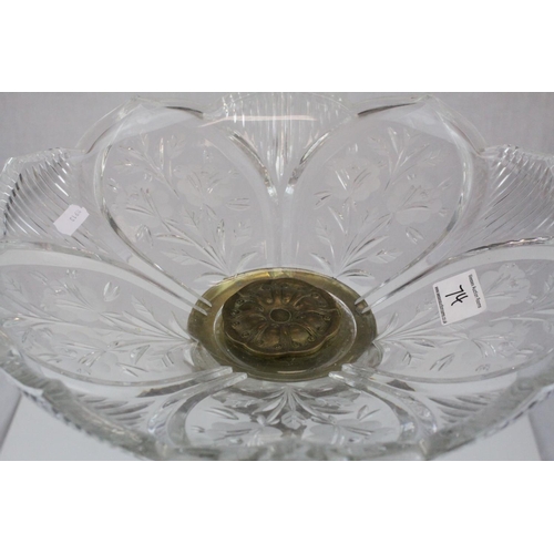 74 - Late Victorian Centrepiece comprising a Glass Bowl in the form of a Flower raised on a Gilt Metal Fi... 